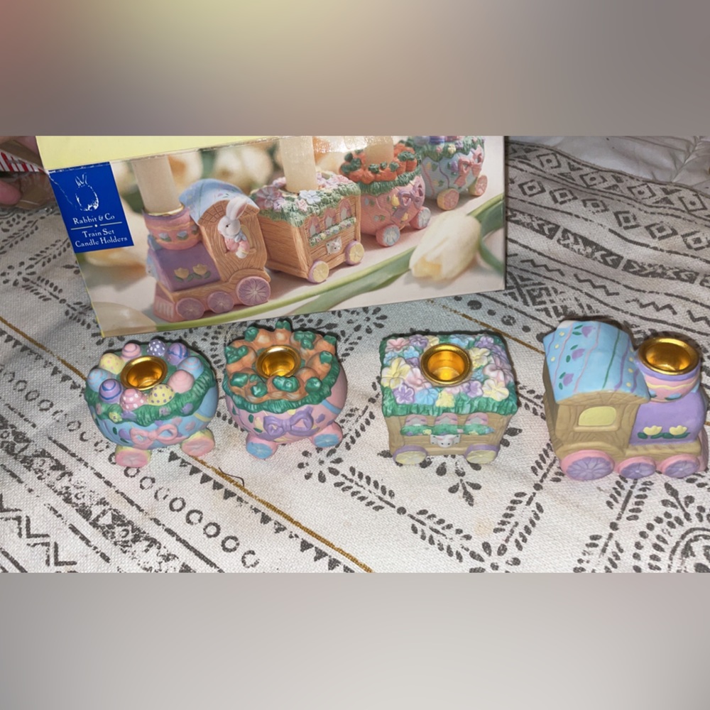 #vintage #easter candle holder #train.
